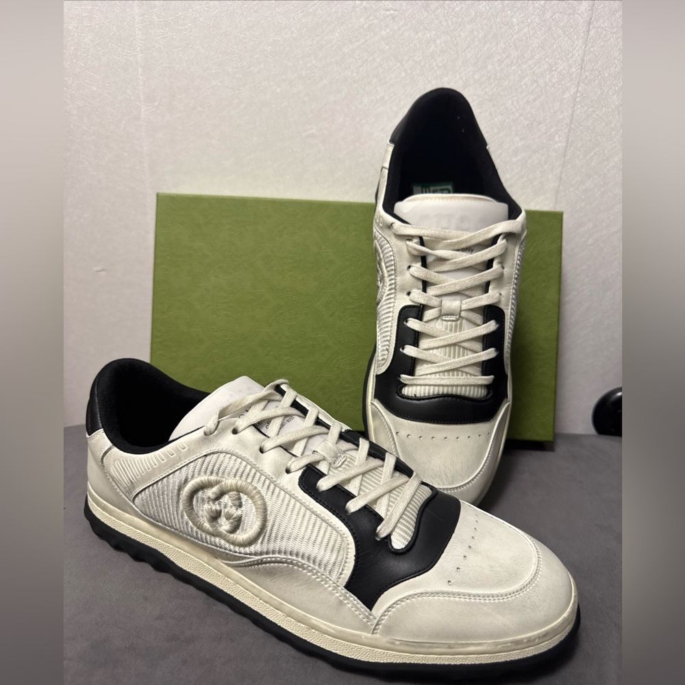 New Gucci GG Logo Sneakers Shoes Mac80 White Black Size UK 11.5 $950
